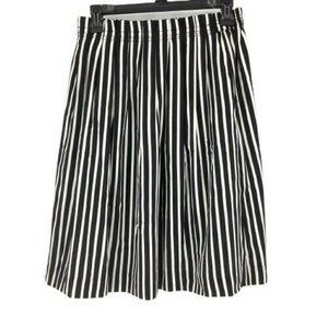 J Crew Women's Size 6 Striped Pleated Skirt Pockets Knee Length Black/White